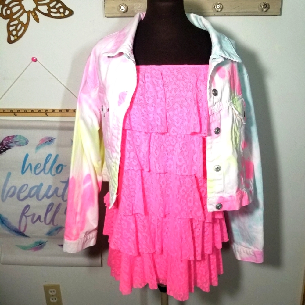 Victoria's Secret Tiered Ruffle Mini Dress Cover up or Skirt Hot Pink size Large